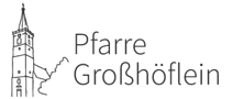 Logo Pfarre Großhöflein: Grafik Kirche und Schriftzug rechtsdafon